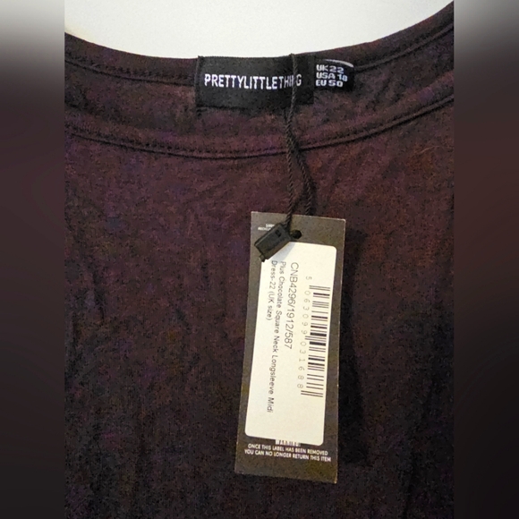 PrettyLittleThing Long-Sleeve Slinky Mini Dress - Chocolate Brown US18 - Picture 4 of 4